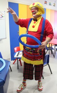 CJ the Clown busy at work entertaining on the Children's Ward at Taranaki Base Hospital.