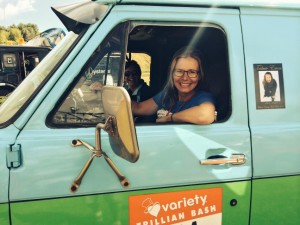 Suzy Cato takes control of the Mystery Machine – Photo by Jacqui Madelin