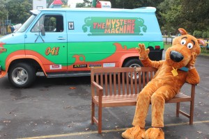 Scooby checks out the new friendship chair presented to Egmont Village School - Photo by Sharyn Smart